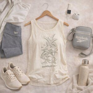 💜 Reebok Graphic Tank Top – Women’s Size M – Cream Athletic Pineapple Print
